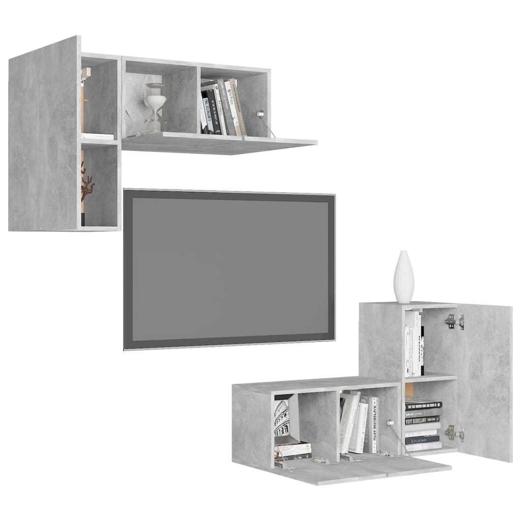 4-tlg. TV-Schrank-Set Betongrau Holzwerkstoff