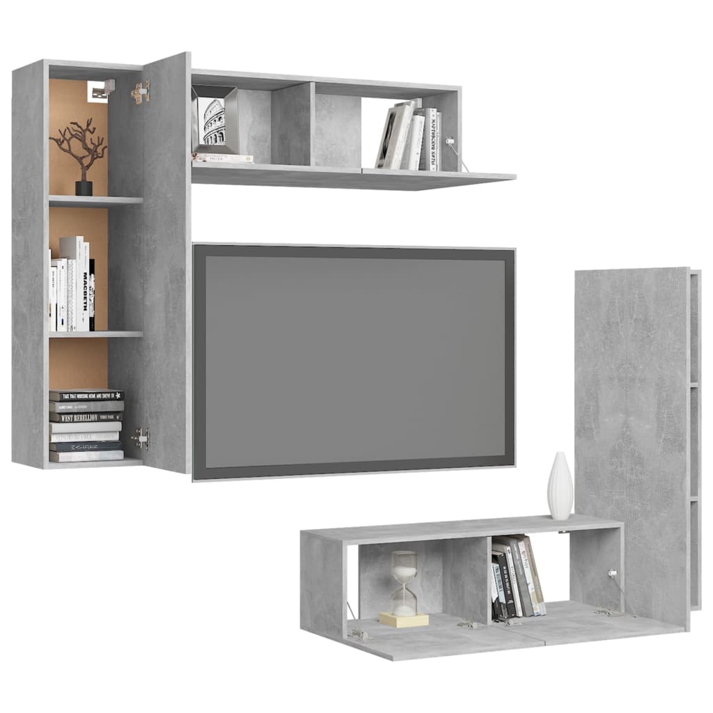 4-tlg. TV-Schrank-Set Betongrau Holzwerkstoff