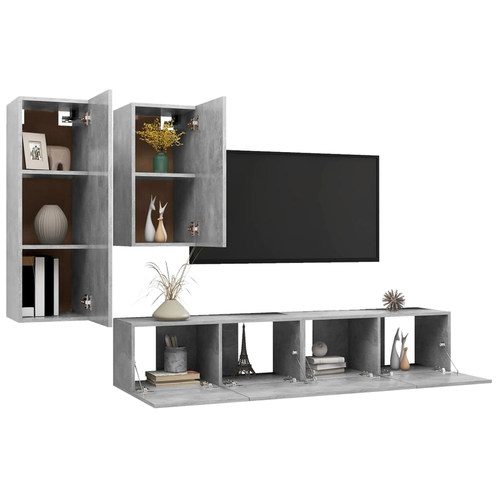 4-tlg. TV-Schrank-Set Betongrau Spanplatte
