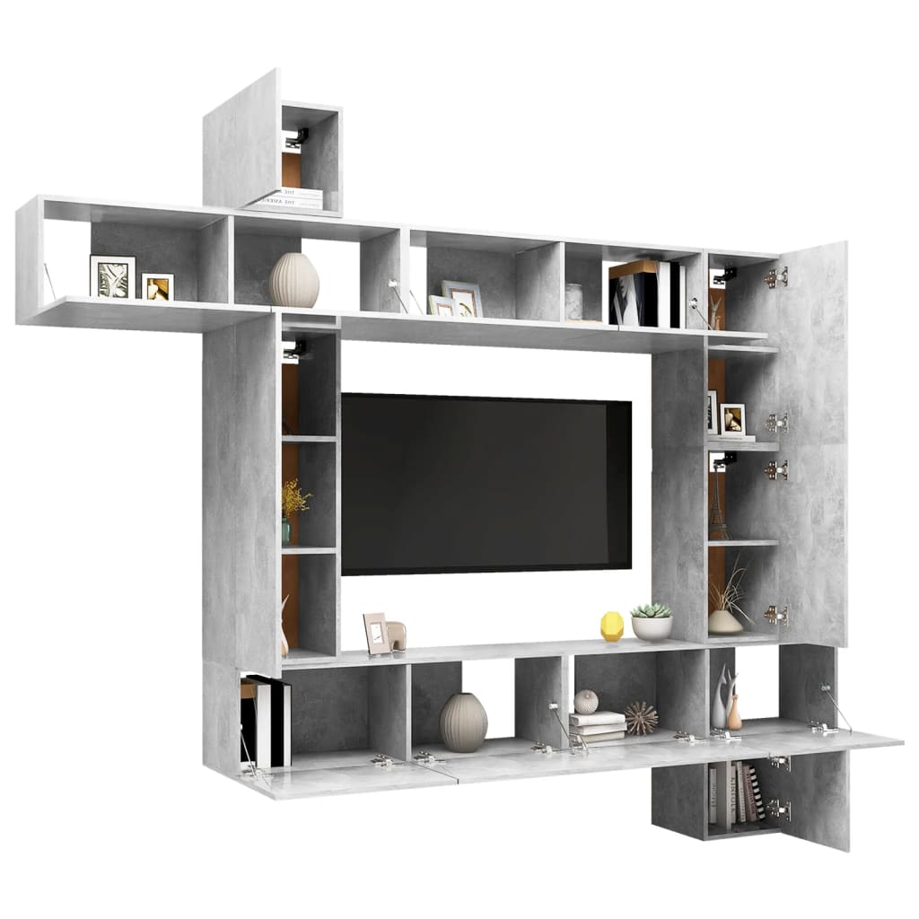 9-tlg. TV-Schrank-Set Betongrau Holzwerkstoff