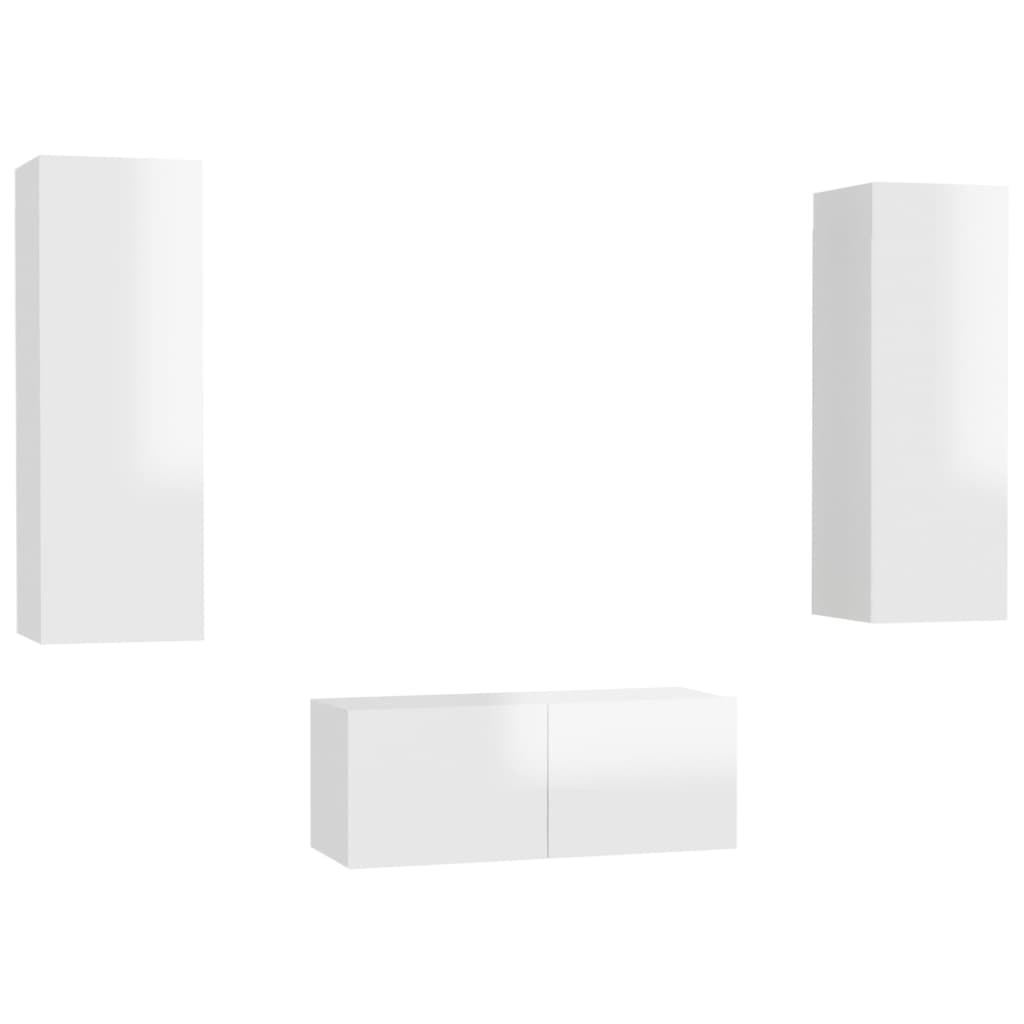 3-tlg. TV-Schrank-Set Hochglanz-Weiß Holzwerkstoff