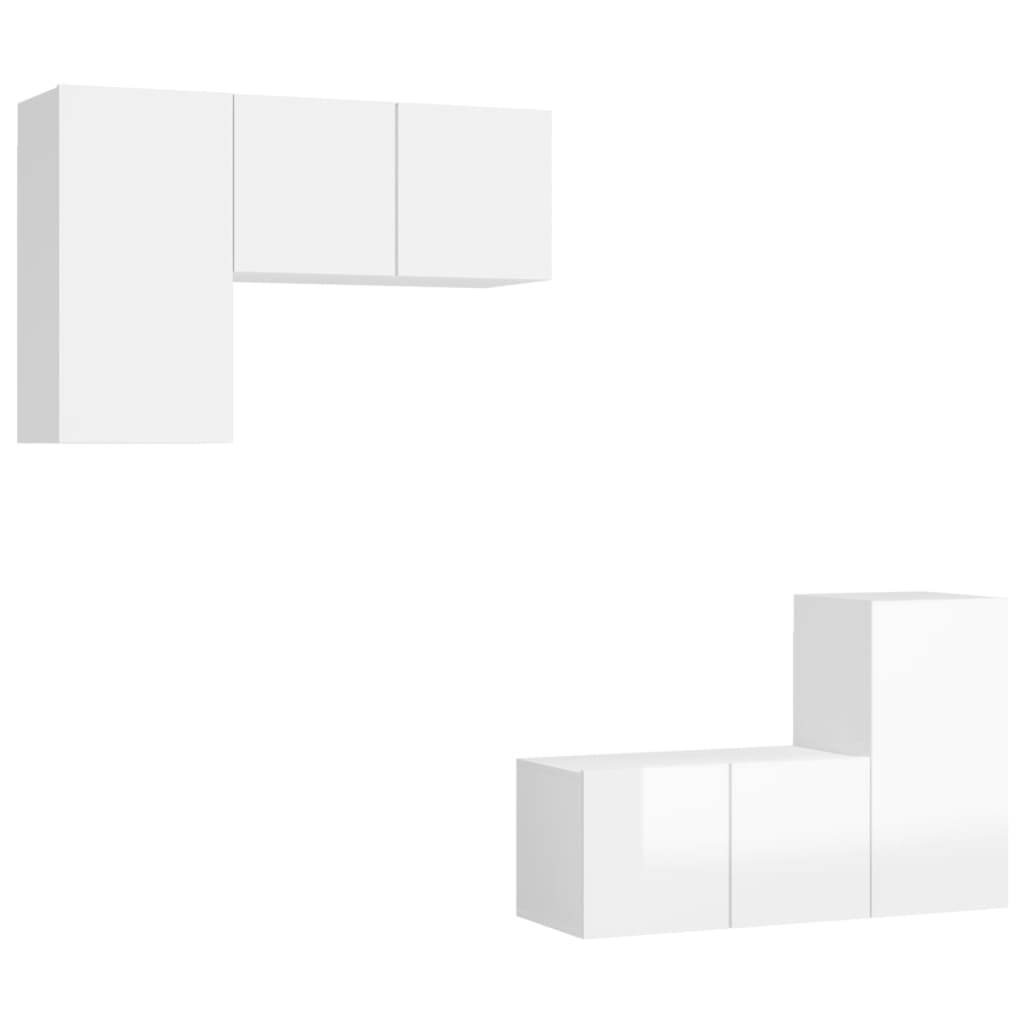4-tlg. TV-Schrank-Set Hochglanz-Weiß Holzwerkstoff