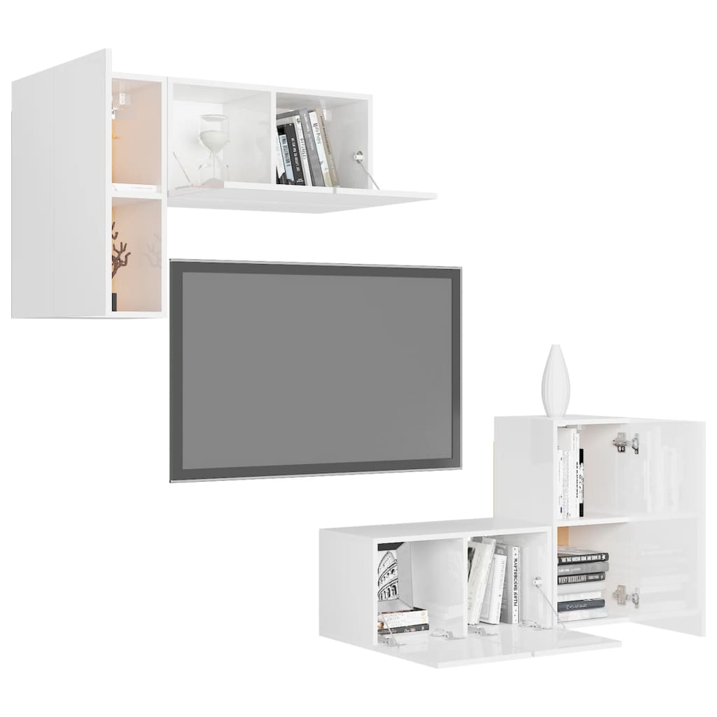 4-tlg. TV-Schrank-Set Hochglanz-Weiß Holzwerkstoff