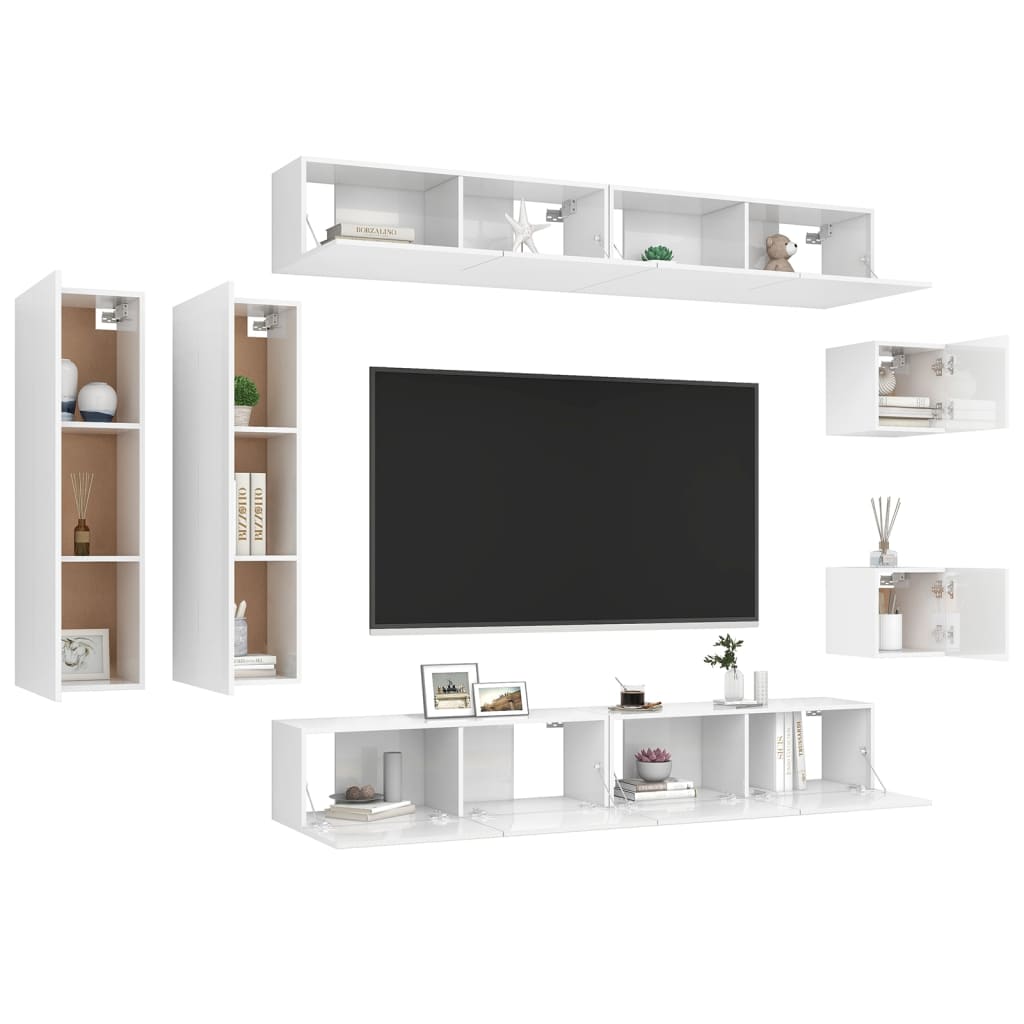 8-tlg. TV-Schrank-Set Hochglanz-Weiß Holzwerkstoff