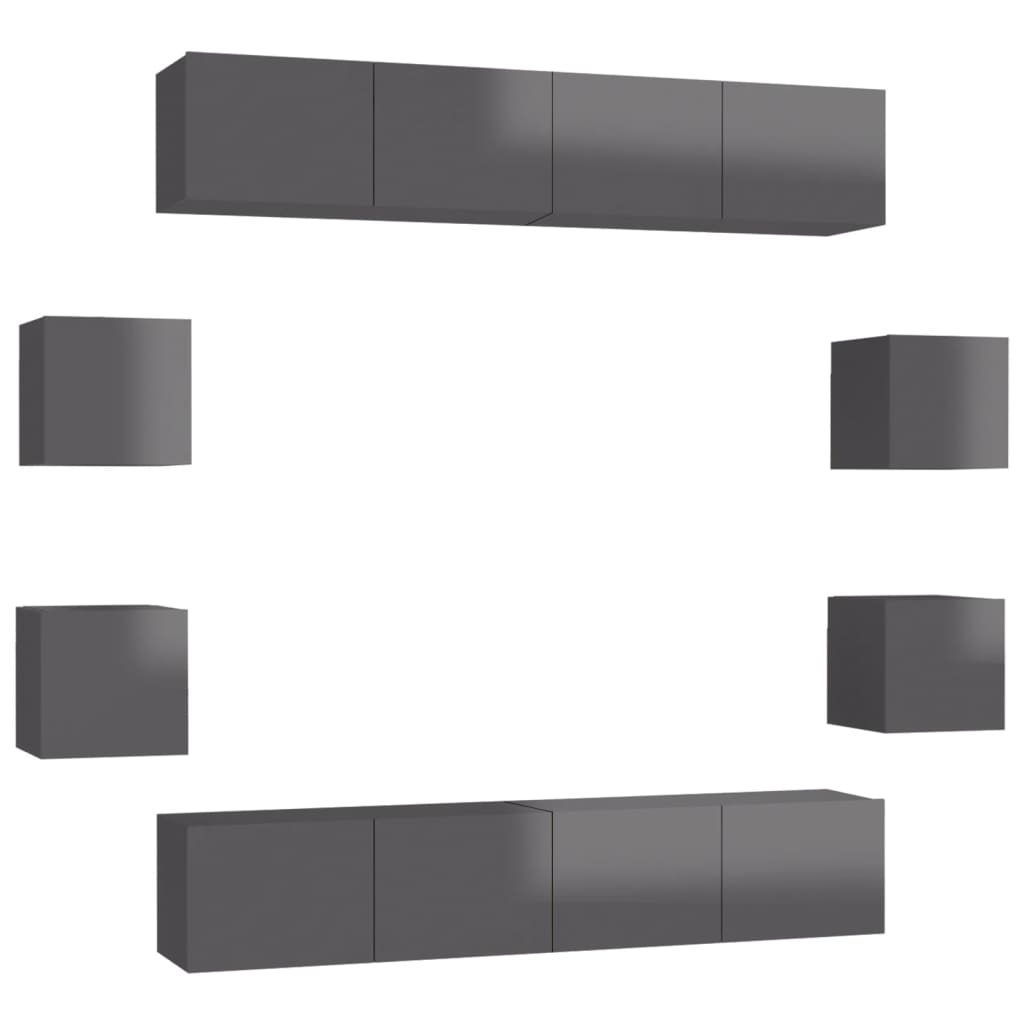 8-tlg. TV-Schrank-Set Hochglanz-Grau Holzwerkstoff