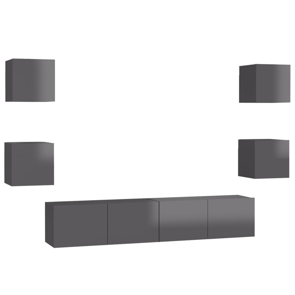 6-tlg. TV-Schrank-Set Hochglanz-Grau Holzwerkstoff