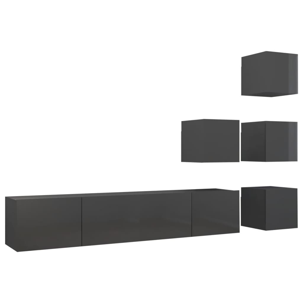 6-tlg. TV-Schrank-Set Hochglanz-Grau Holzwerkstoff