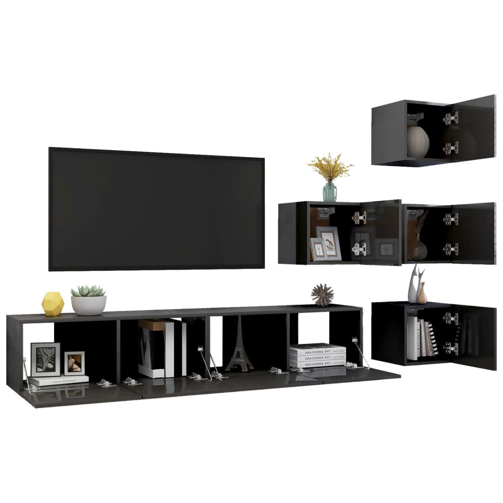 6-tlg. TV-Schrank-Set Hochglanz-Grau Holzwerkstoff
