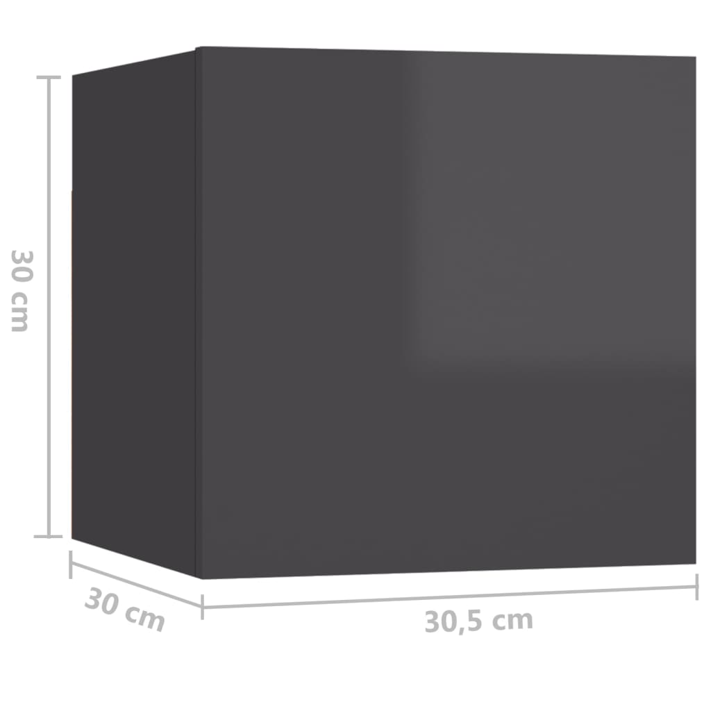 TV-Wandschränke 8 Stk. Hochglanz-Grau 30,5x30x30 cm
