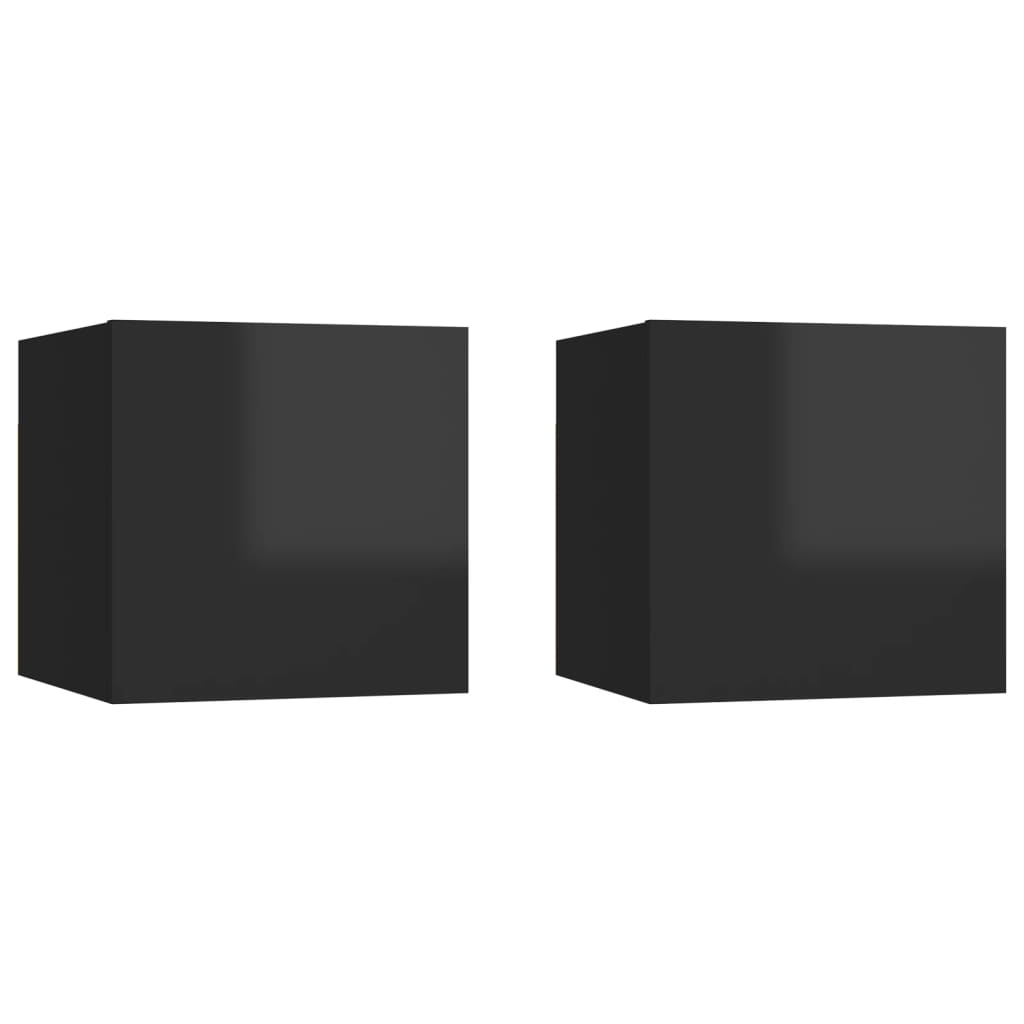 Nachttische 2 Stk. Hochglanz-Schwarz 30,5x30x30 cm Spanplatte