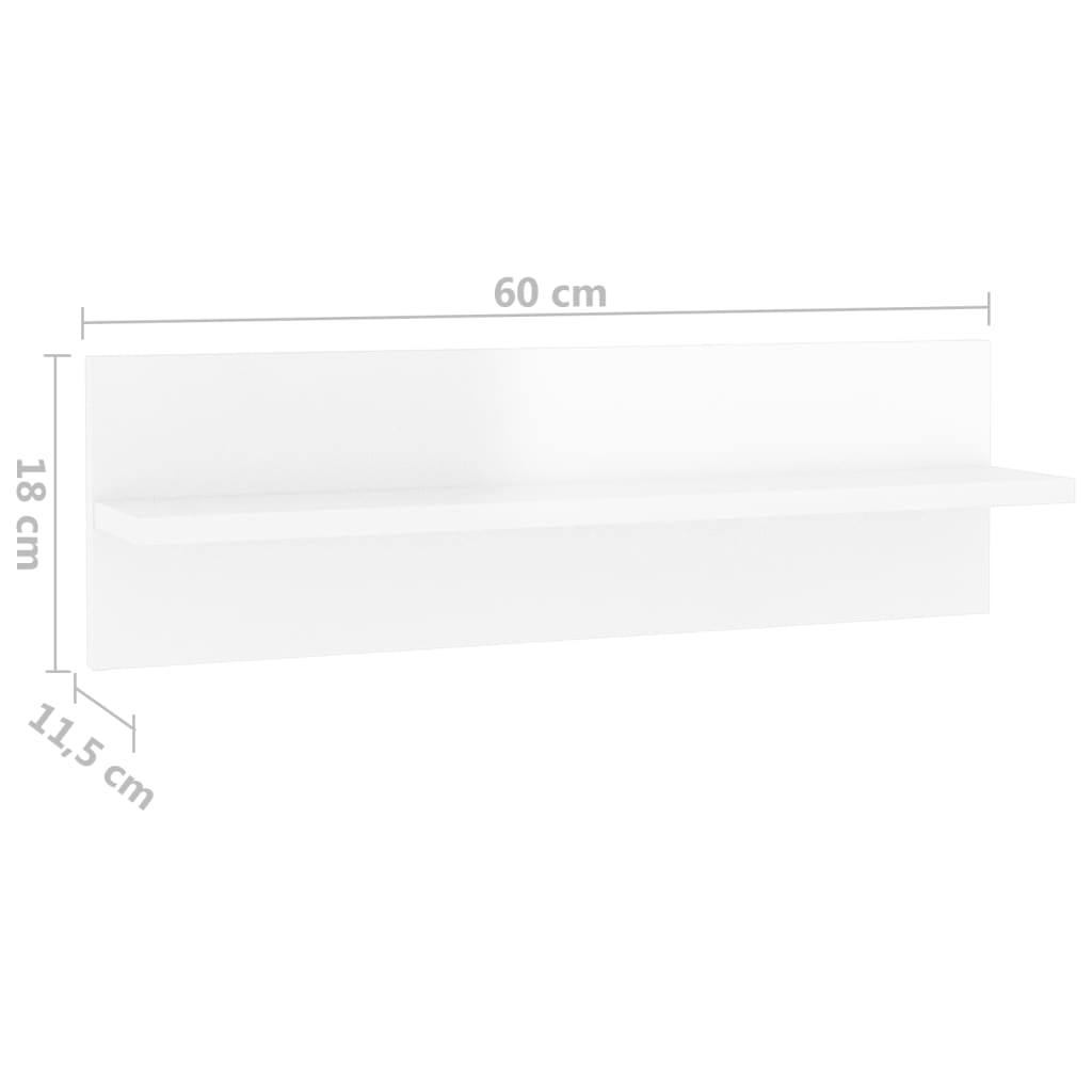 Wandregale 4 Stk. Hochglanz-Weiß 60x11,5x18 cm Spanplatte