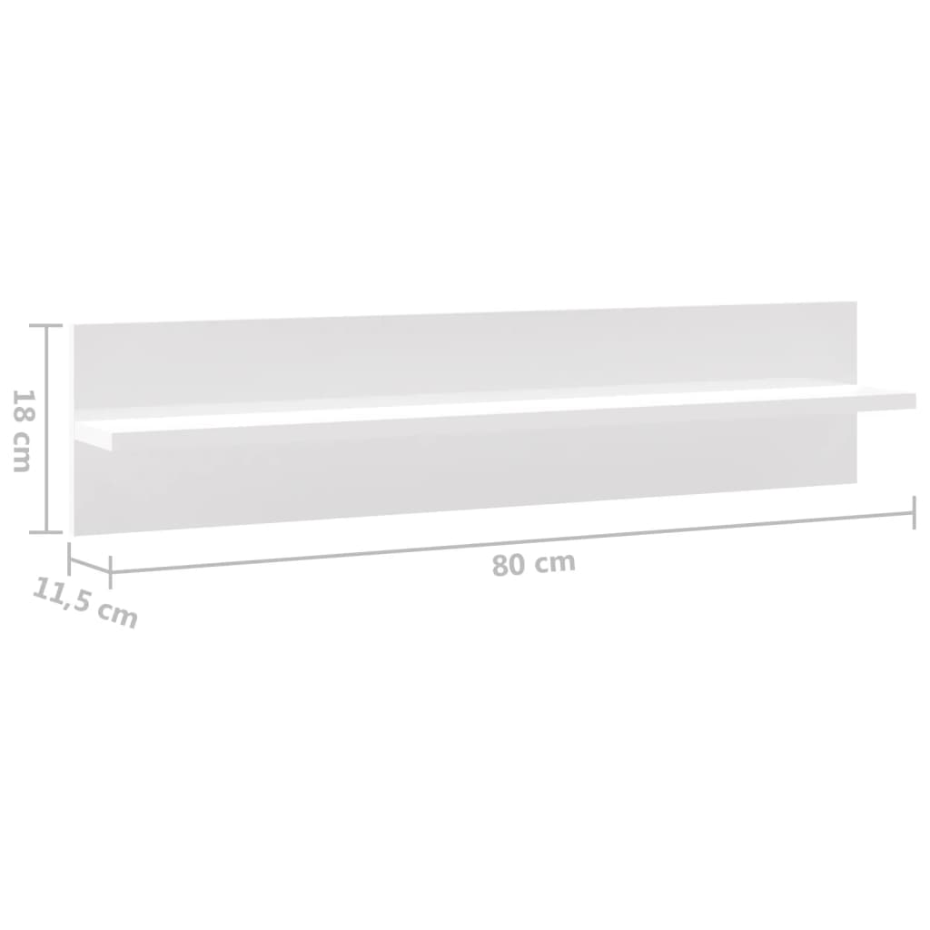 Wandregale 2 Stk. Hochglanz-Weiß 80x11,5x18 cm Spanplatte