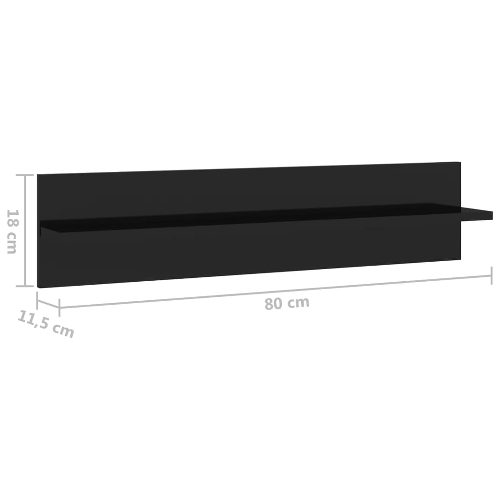 Wandregale 2 Stk. Hochglanz-Schwarz 80x11,5x18 cm Spanplatte