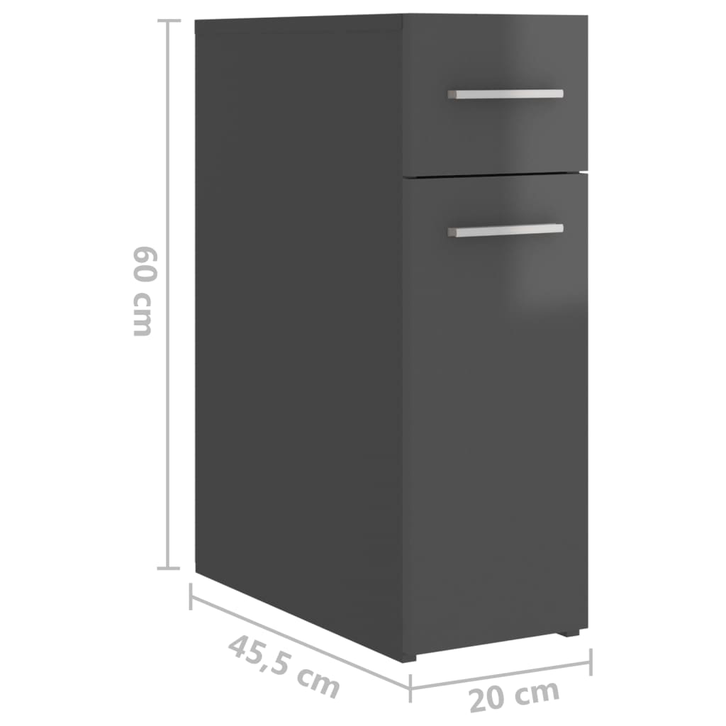Apothekerschrank Hochglanz-Grau 20x45,5x60 cm Holzwerkstoff