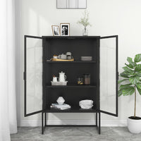 Thumbnail for Highboard Schwarz 80x35x135 cm Stahl und Gehärtetes Glas