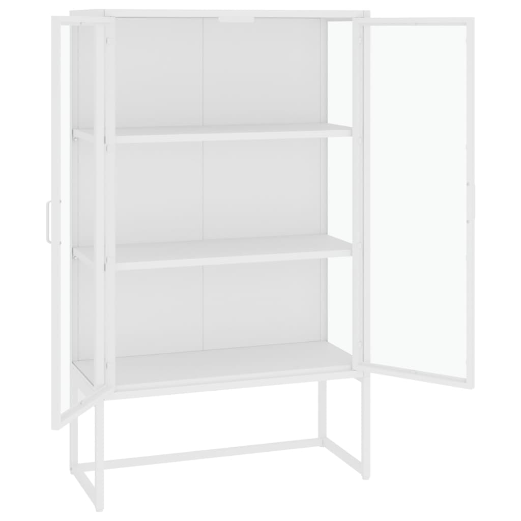 Highboard Weiß 80x35x135 cm Stahl und Gehärtetes Glas