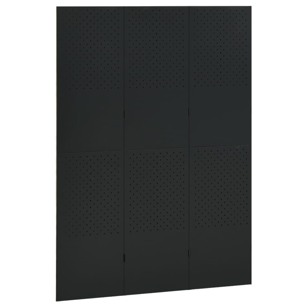 3-tlg. Raumteiler Schwarz 120x180 cm Stahl