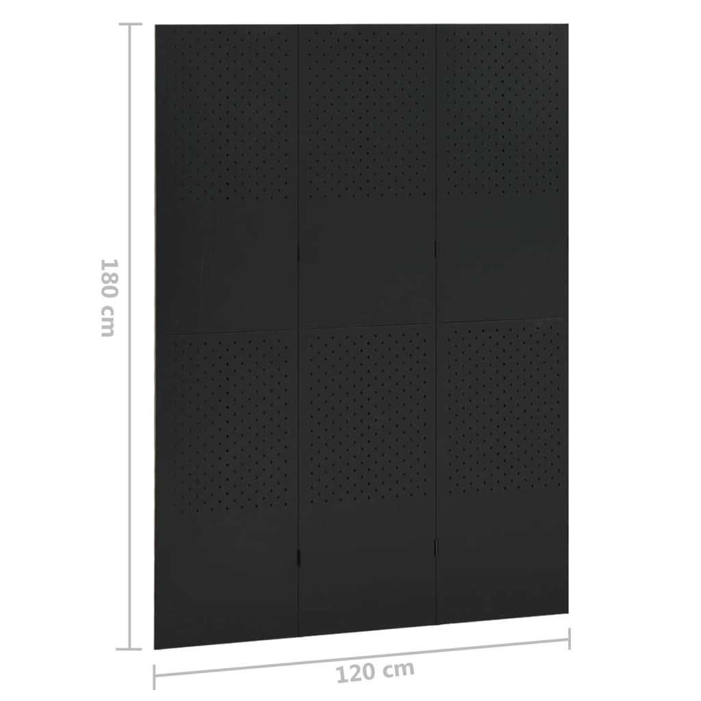 3-tlg. Raumteiler Schwarz 120x180 cm Stahl