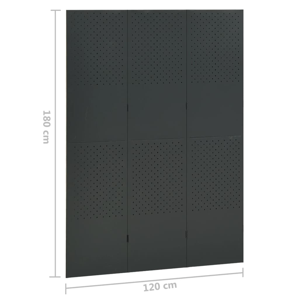 3-tlg. Raumteiler Anthrazit 120x180 cm Stahl