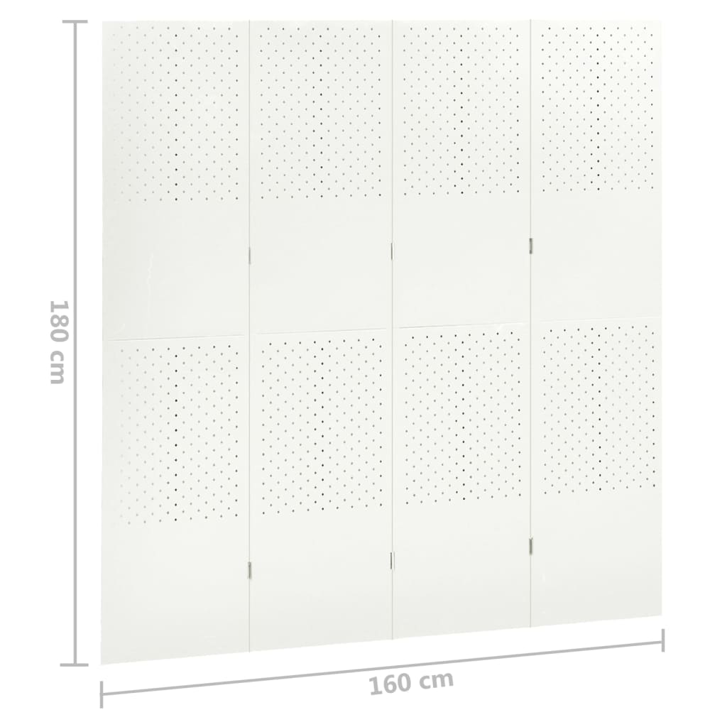 4-tlg. Raumteiler Weiß 160x180 cm Stahl