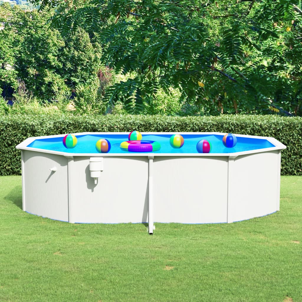 Pool mit Stahlwand Oval 490x360x120 cm Weiß