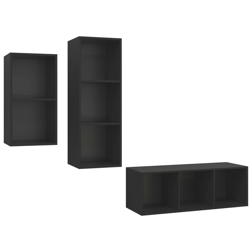 3-tlg. TV-Schrank-Set Schwarz Spanplatte