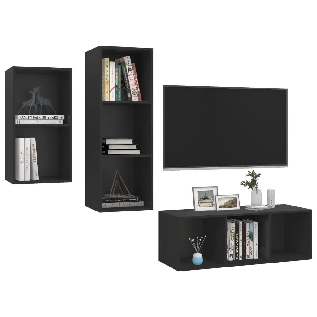 3-tlg. TV-Schrank-Set Schwarz Spanplatte