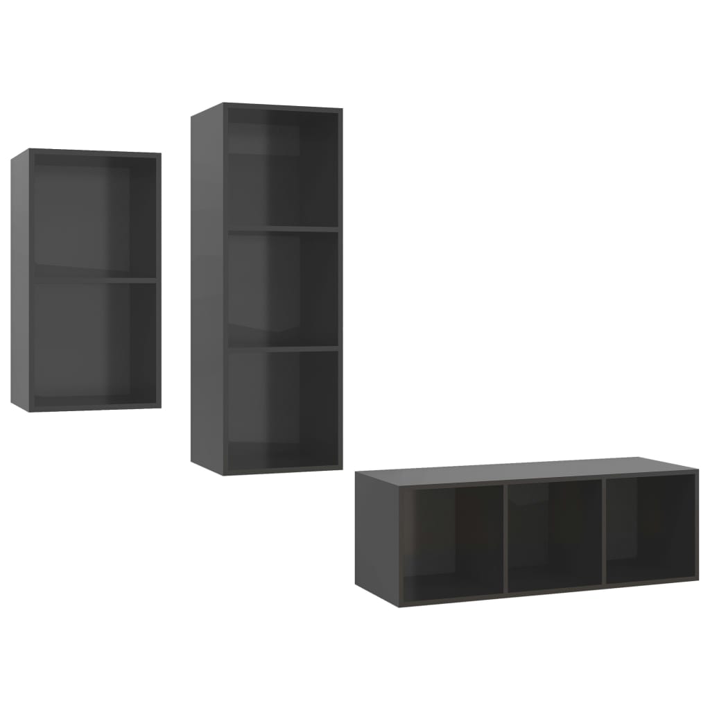 3-tlg. TV-Schrank-Set Hochglanz-Grau Spanplatte