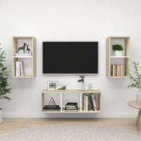 Thumbnail for 3-tlg. TV-Schrank-Set Weiß Sonoma-Eiche Spanplatte