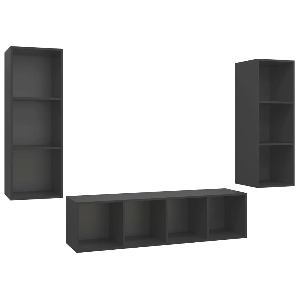 3-tlg. TV-Schrank-Set Grau Spanplatte