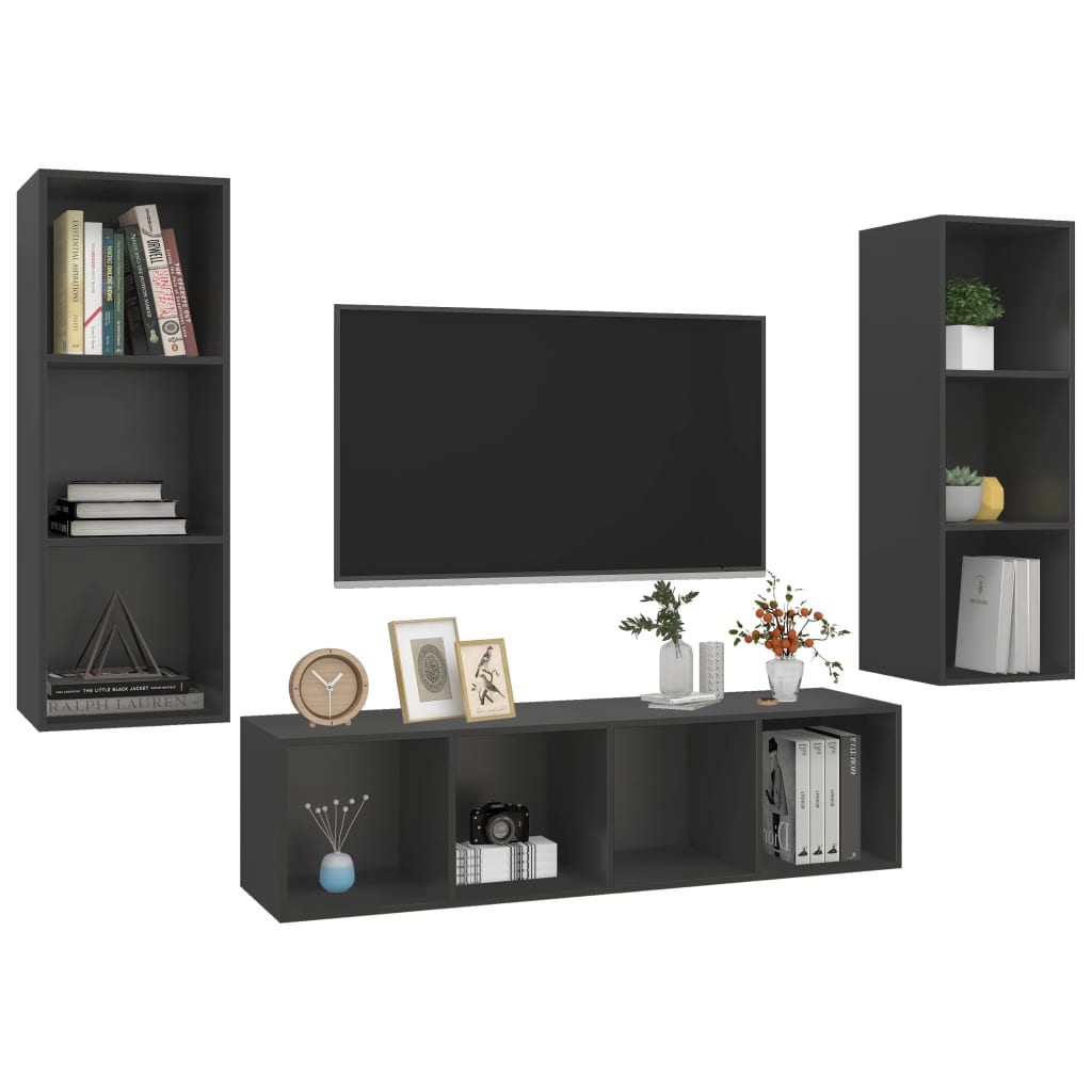 3-tlg. TV-Schrank-Set Grau Spanplatte