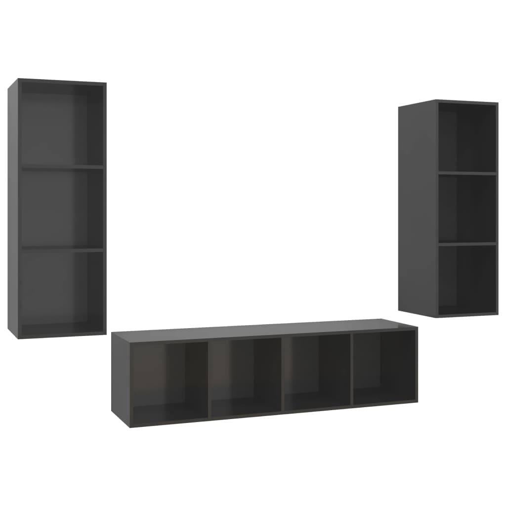 3-tlg. TV-Schrank-Set Hochglanz-Grau Spanplatte