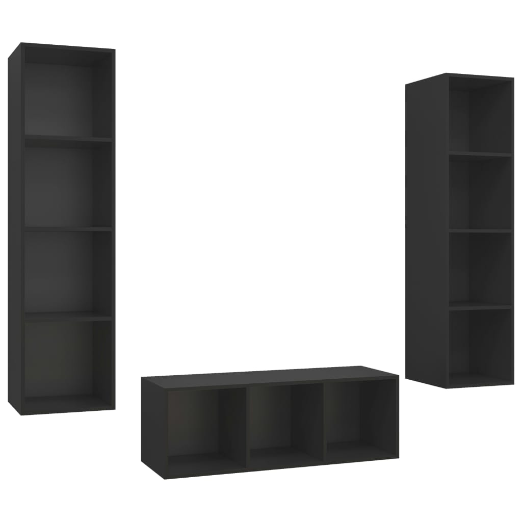 3-tlg. TV-Schrank-Set Schwarz Spanplatte