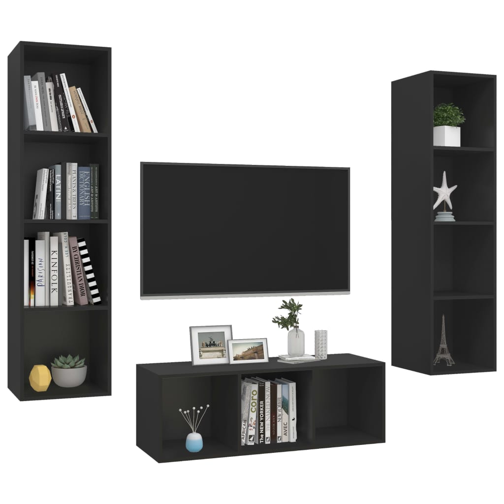 3-tlg. TV-Schrank-Set Schwarz Spanplatte