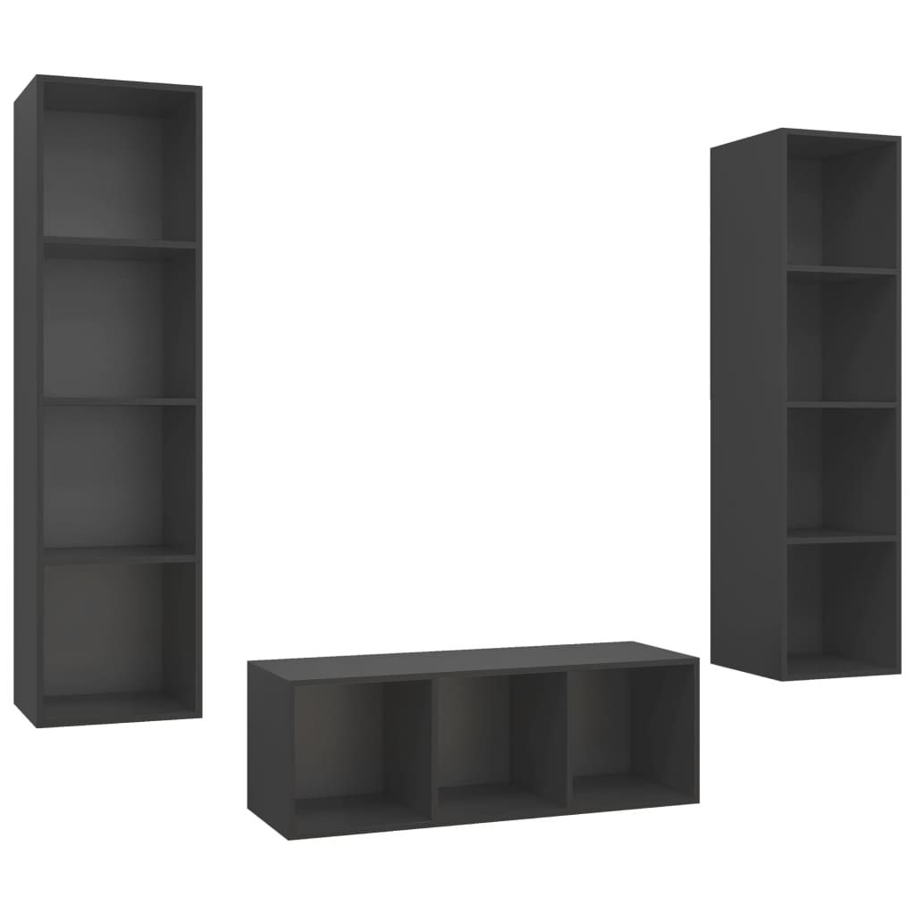 3-tlg. TV-Schrank-Set Grau Spanplatte