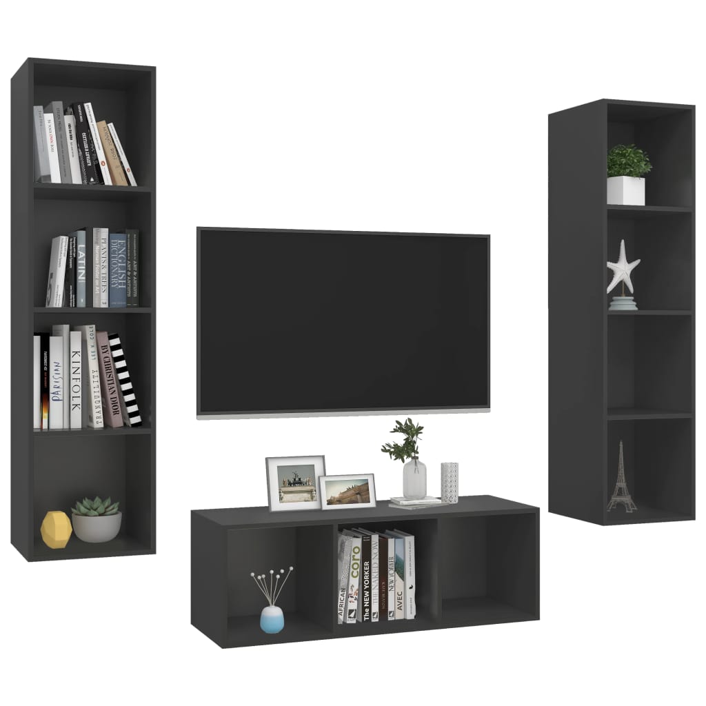 3-tlg. TV-Schrank-Set Grau Spanplatte