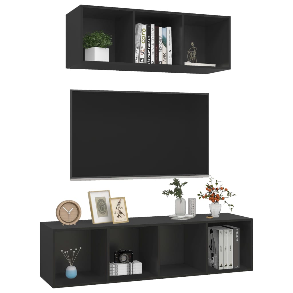 2-tlg. TV-Schrank-Set Schwarz Spanplatte