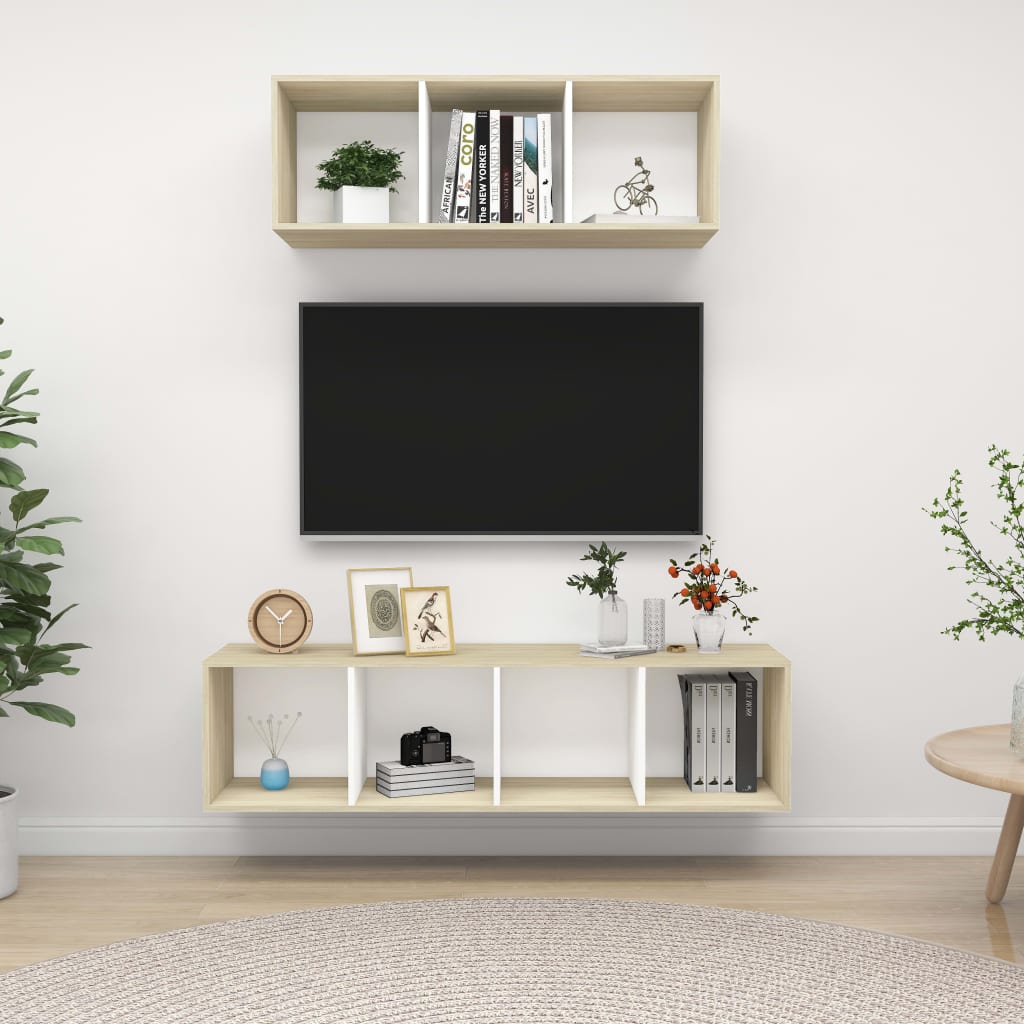2-tlg. TV-Schrank-Set Weiß Sonoma-Eiche Spanplatte