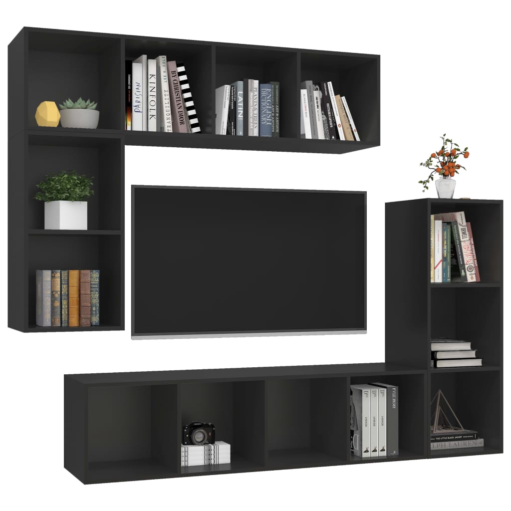 4-tlg. TV-Schrank-Set Schwarz Spanplatte