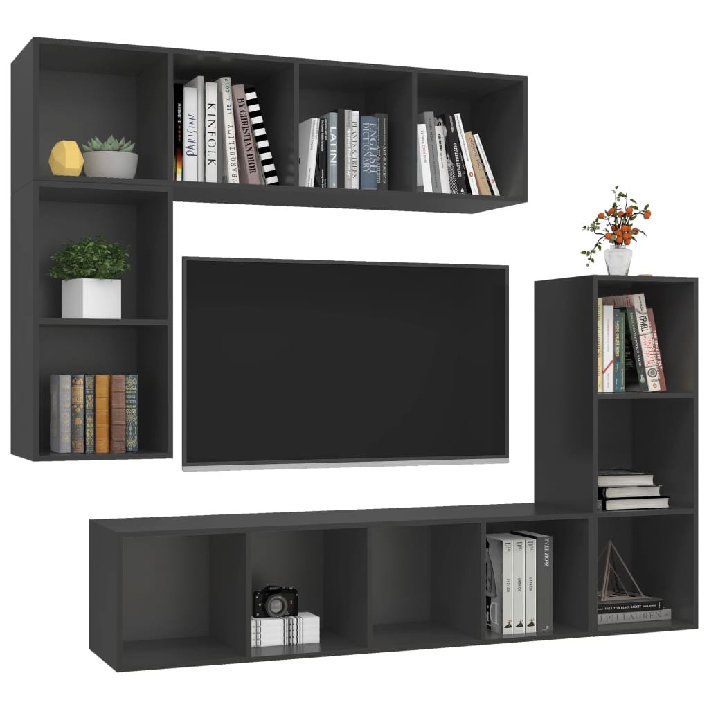 4-tlg. TV-Schrank-Set Grau Spanplatte