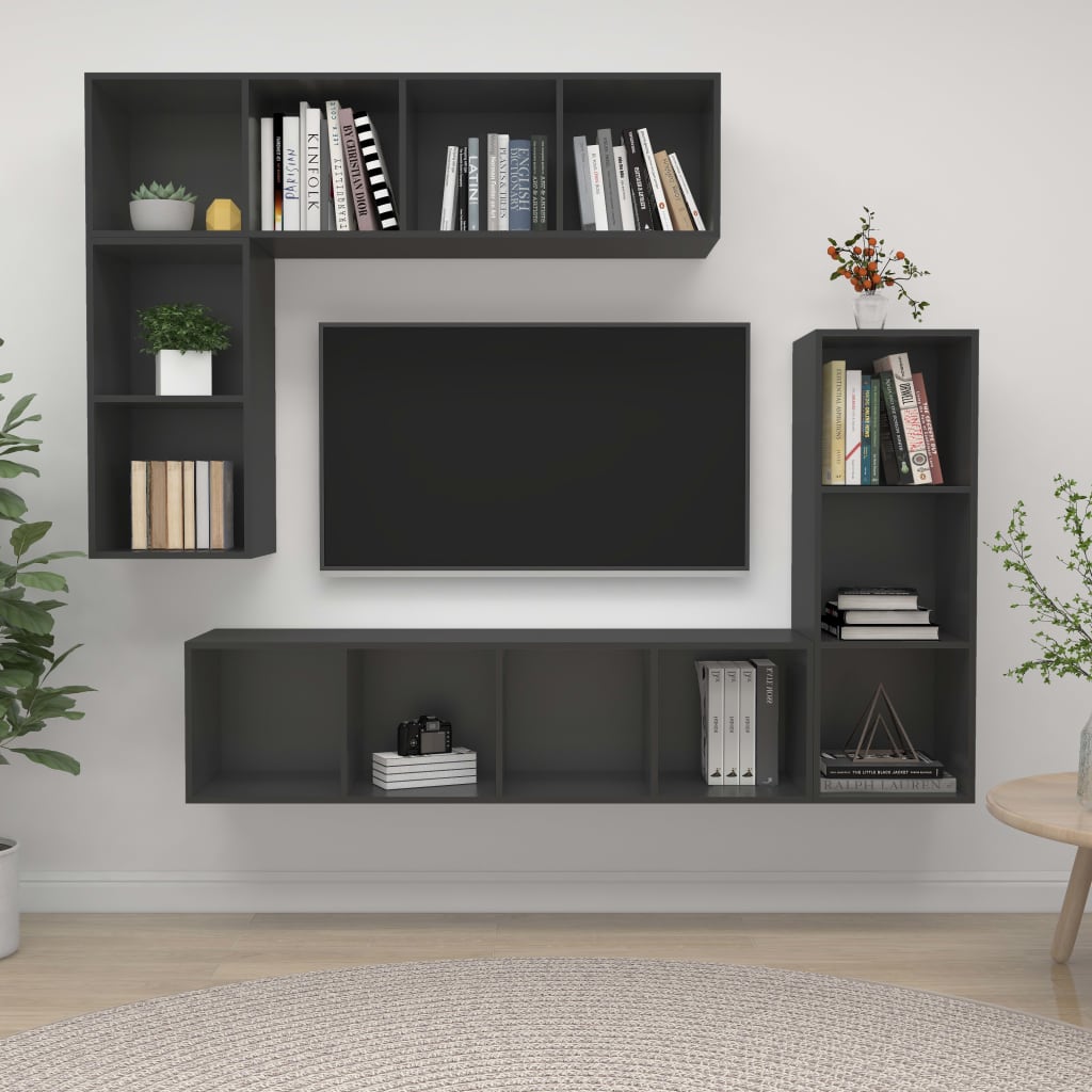 4-tlg. TV-Schrank-Set Grau Spanplatte