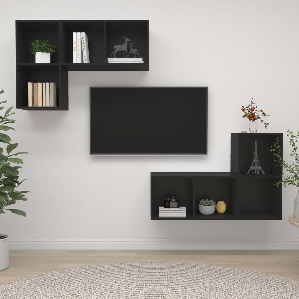 TV-Wandschränke 4 Stk. Schwarz Spanplatte