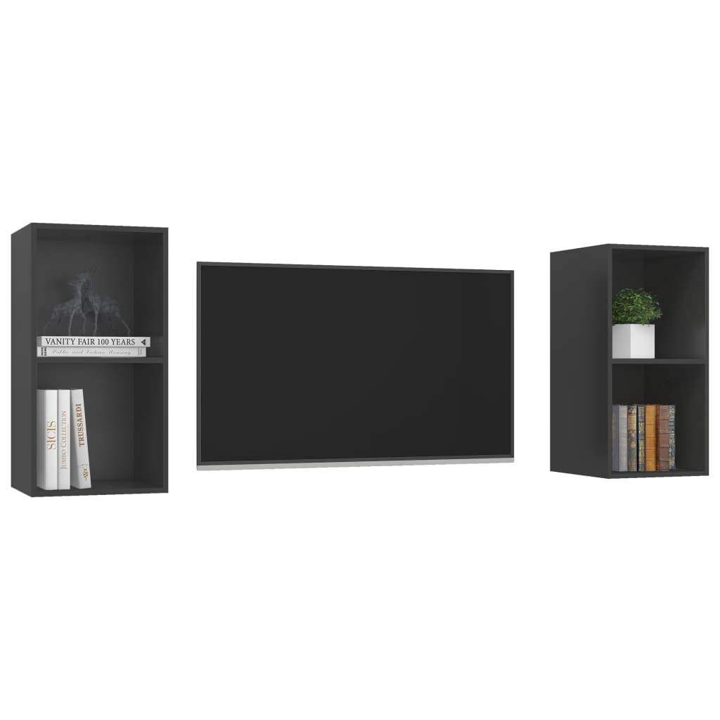 TV-Wandschränke 2 Stk. Grau Spanplatte