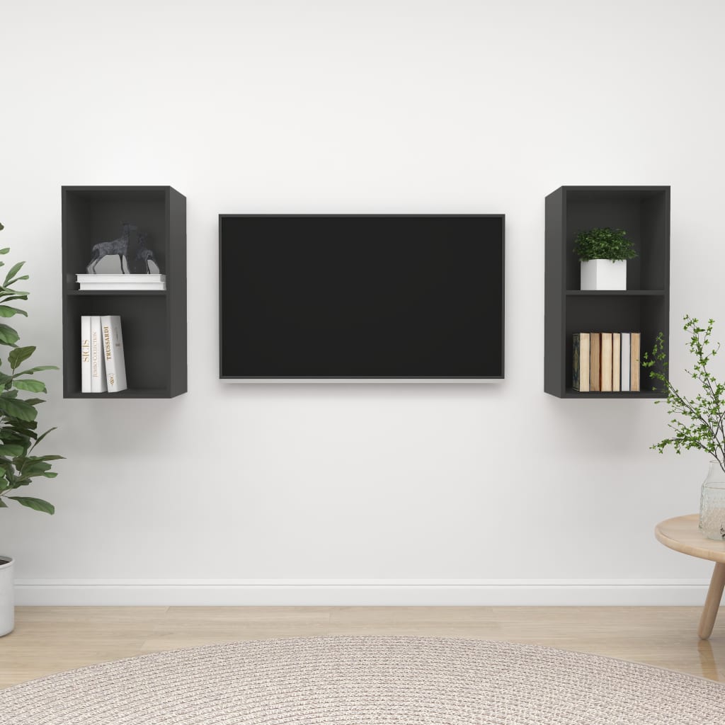 TV-Wandschränke 2 Stk. Grau Spanplatte
