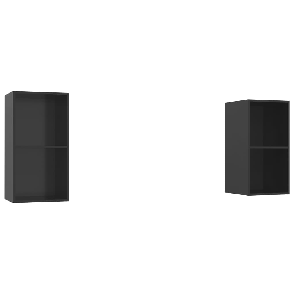 TV-Wandschränke 2 Stk. Hochglanz-Schwarz Spanplatte