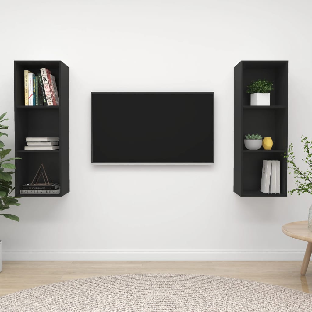 TV-Wandschränke 2 Stk. Schwarz Spanplatte