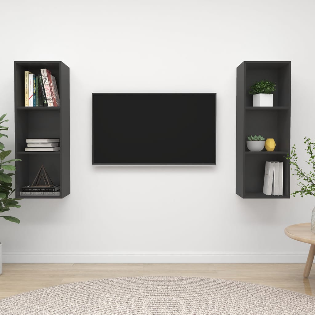 TV-Wandschränke 2 Stk. Grau Spanplatte