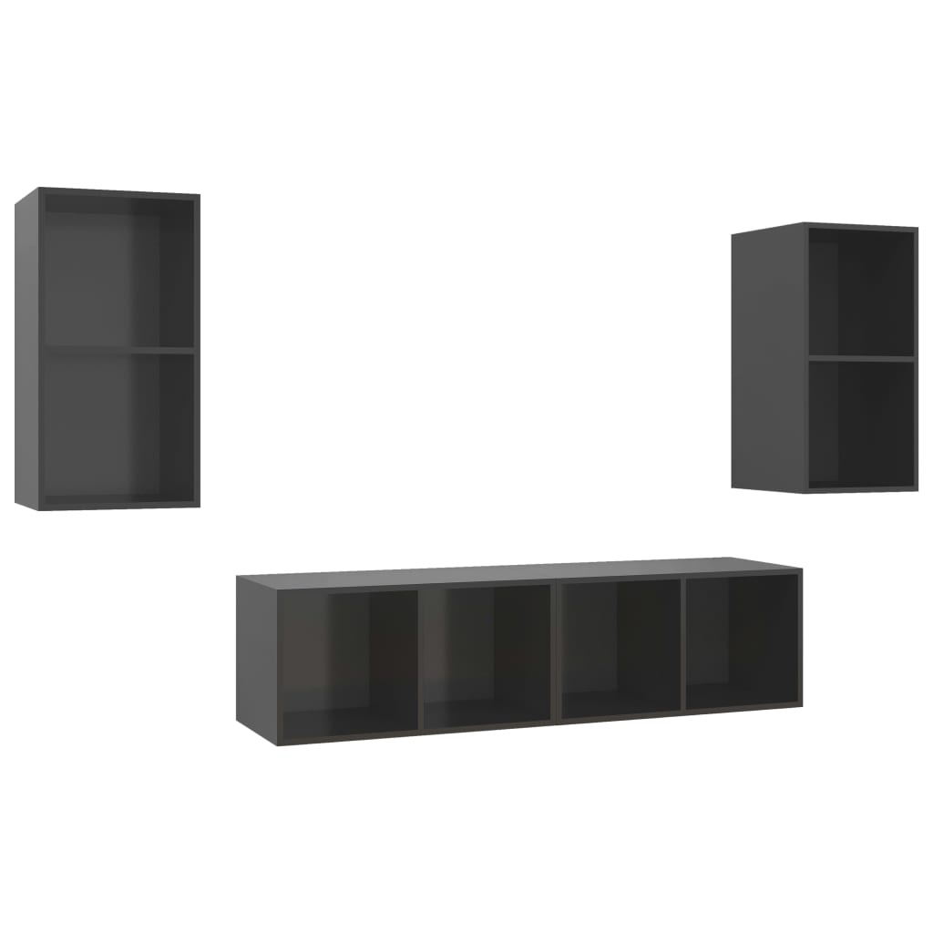 TV-Wandschränke 4 Stk. Hochglanz-Grau Spanplatte