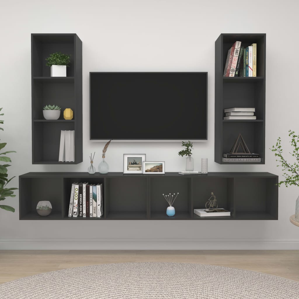 TV-Wandschränke 4 Stk. Grau Spanplatte