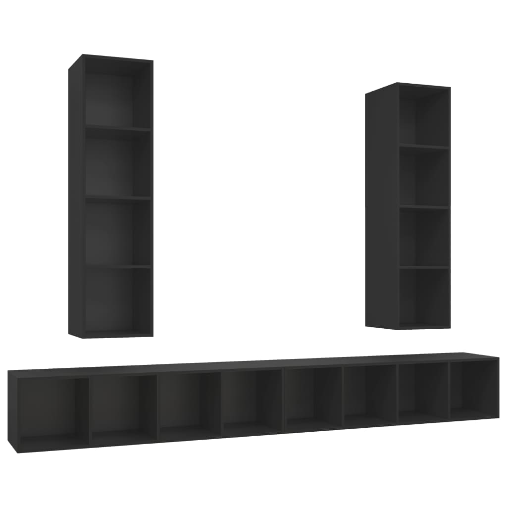 TV-Wandschränke 4 Stk. Schwarz Spanplatte